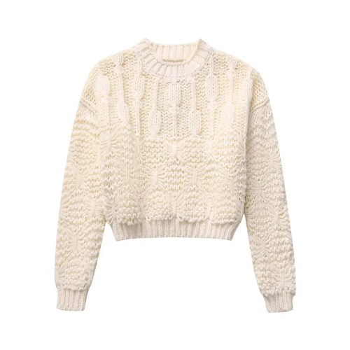 Womens Textured Ivory Knit Round Collar Jumper Womens Textured Ivory Knit Round Collar Jumper
