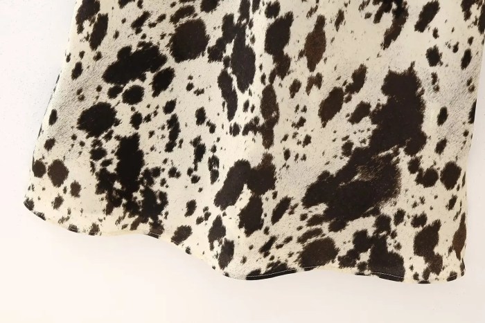 Womens Micro Strap Black White Print Silk Satin Midi Dress