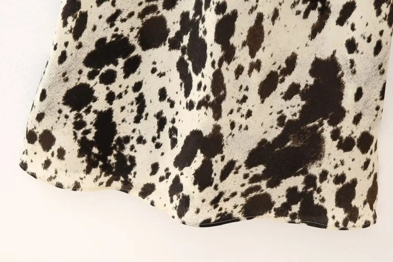 Womens Micro Strap Black White Print Silk Satin Midi Dress