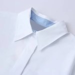 Womens Classic Oversized White Shirt with Collar Blue Detail