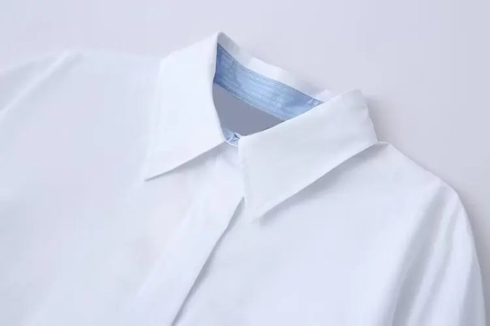 Womens Classic Oversized White Shirt with Collar Blue Detail Womens Classic Oversized White Shirt with Collar Blue Detail