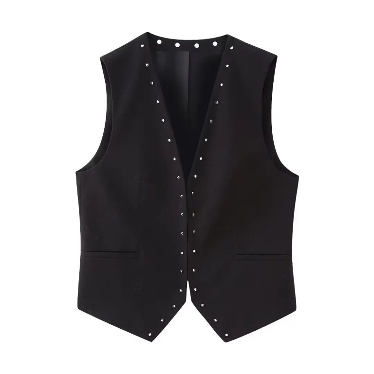 Women Stud Detail Black Vest + Matching Stud Mini Women Stud Detail Black Vest + Matching Stud Mini