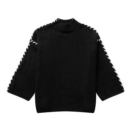 Womens Long-sleeved Knit Sweater Mock Collar Womens Long-sleeved Knit Sweater Mock Collar