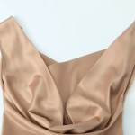 Womens Silk Satin Glam Low Cut Backless Midi Dress in Champagne Gold Womens Silk Satin Glam Low Cut Backless Midi Dress in Champagne Gold