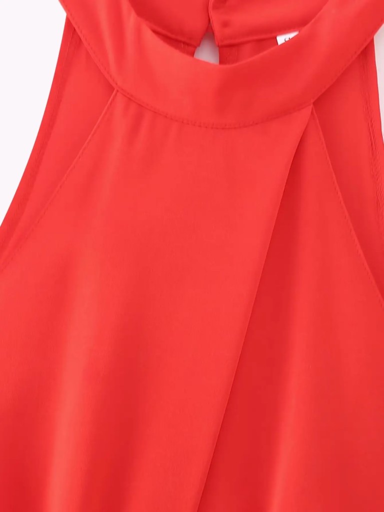 Womens Red Halter Sleeveless Long Wide-leg Jumpsuit Vintage Sleeveless
