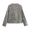 Womens Sequin Tweed Round Collar Vintage Jacket