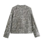 Womens Sequin Tweed Round Collar Vintage Jacket