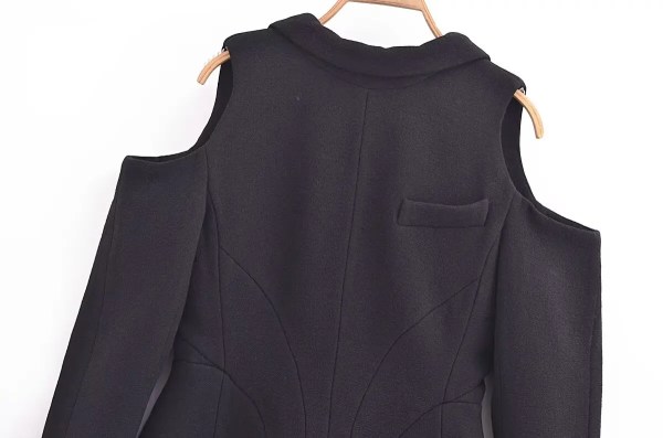 Womens Shoulder Cut out hugger long Sleeve Blazer Mini Dress In Black