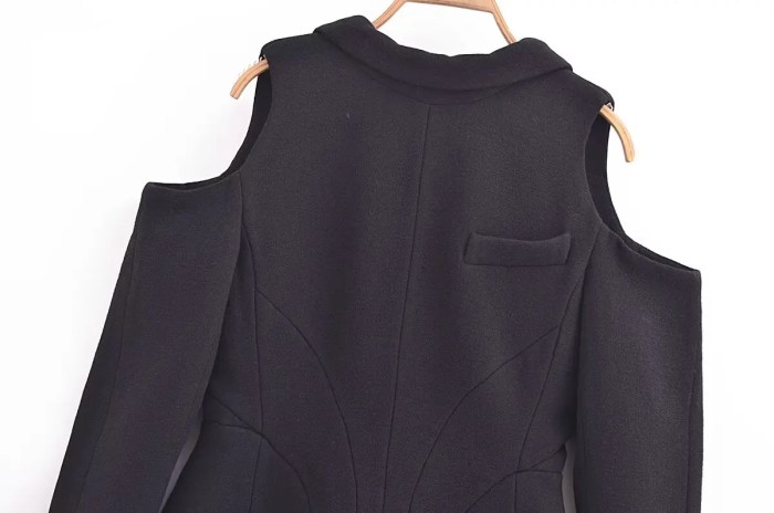 Womens Shoulder Cut out hugger long Sleeve Blazer Mini Dress In Black