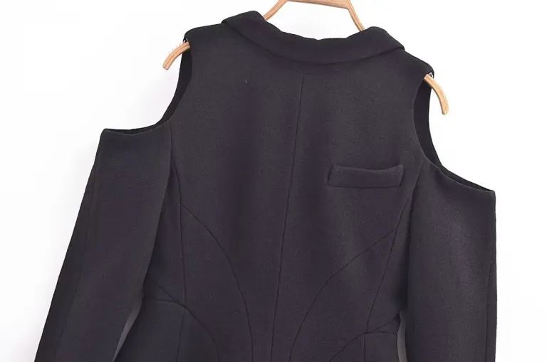 Womens Shoulder Cut out hugger long Sleeve Blazer Mini Dress In Black