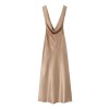 Womens Silk Satin Glam Low Cut Backless Midi Dress in Champagne Gold Womens Silk Satin Glam Low Cut Backless Midi Dress in Champagne Gold