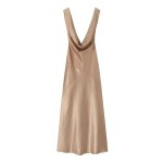 Womens Silk Satin Glam Low Cut Backless Midi Dress in Champagne Gold Womens Silk Satin Glam Low Cut Backless Midi Dress in Champagne Gold