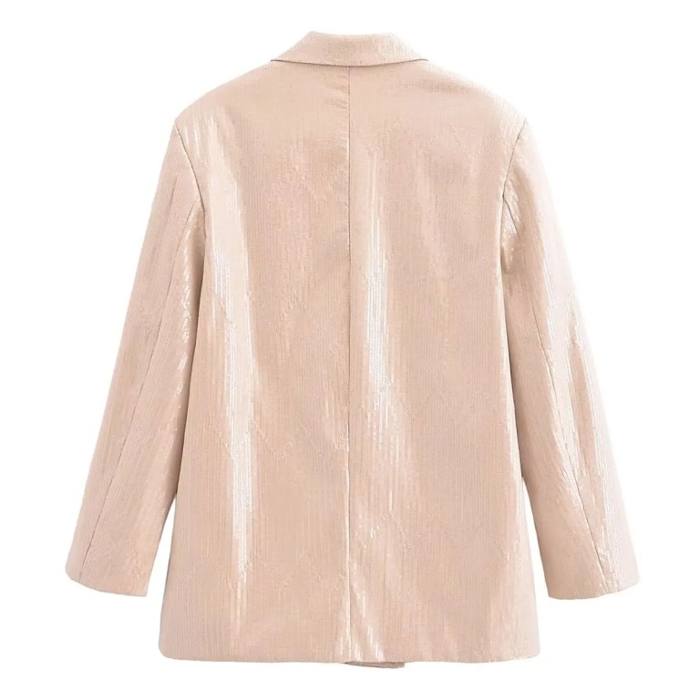 Womens Pastel Pink Sequined loose pocket oversized Blazer