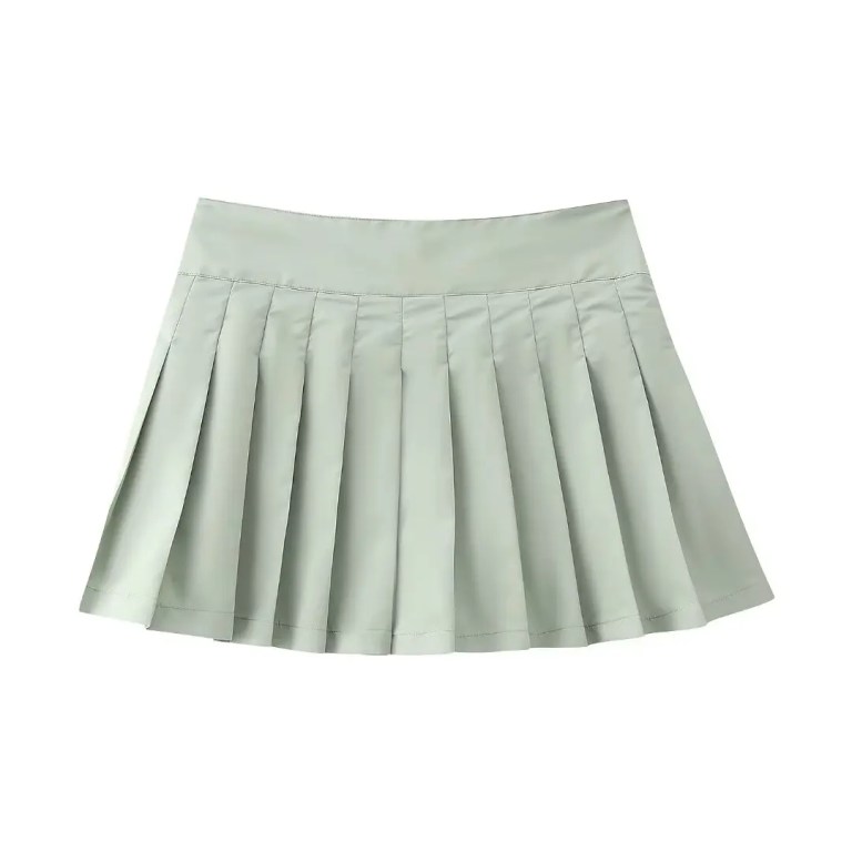 Womens Ice Gray Retro Nylon Zipper Jacket Coat + Pleated Mini Skirt Womens Ice Gray Retro Nylon Zipper Jacket Coat + Pleated Mini Skirt