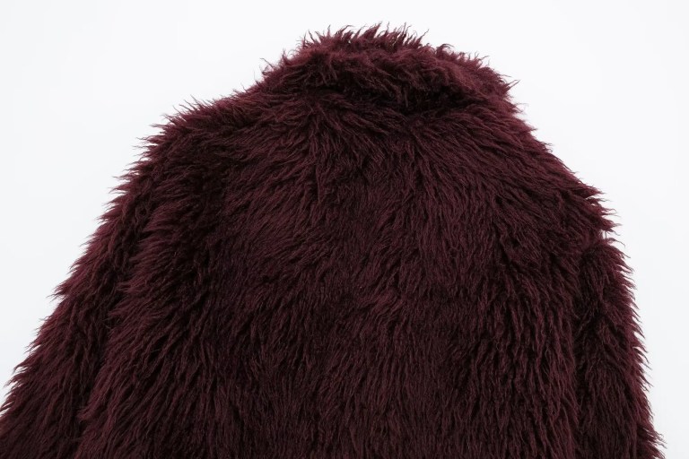 Womens Thick Winter Eco-friendly Fur Vintage Short Coat Burgandy Red