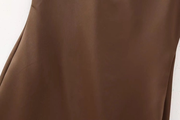 Womens Silk Satin Nude Slim Fit Strap Mini Dress in Chocolate
