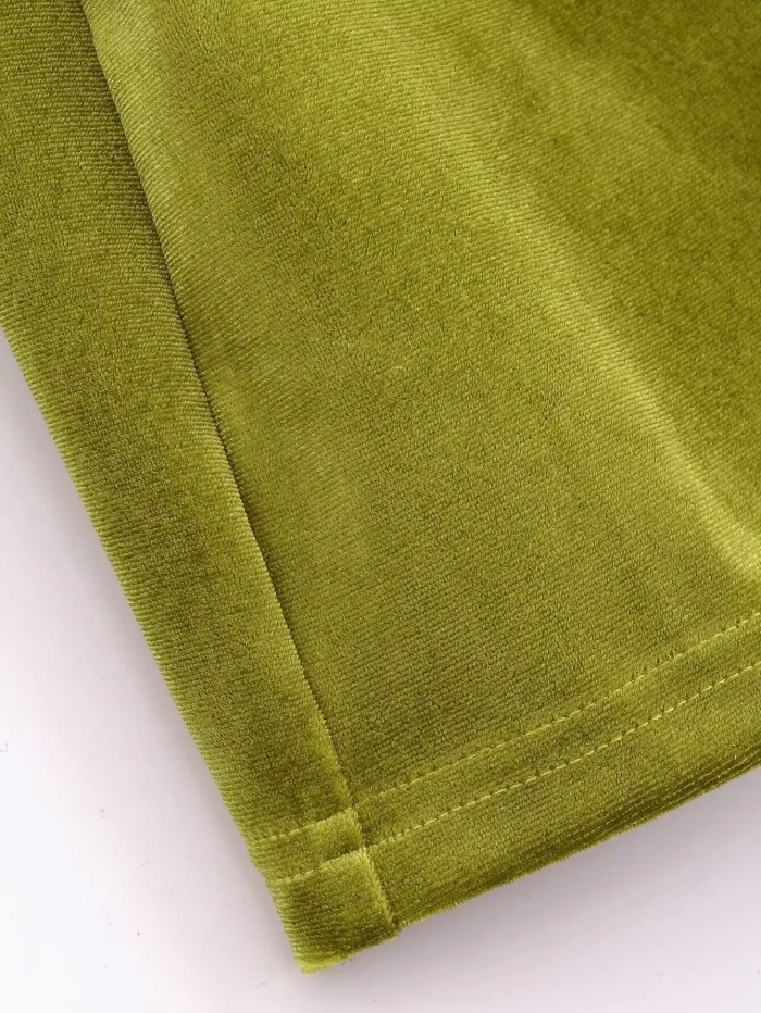 Womens Green Slim Line Ruched Velvet Shirt Button up Mini Dress Womens Green Slim Line Ruched Velvet Shirt Button up Mini Dress