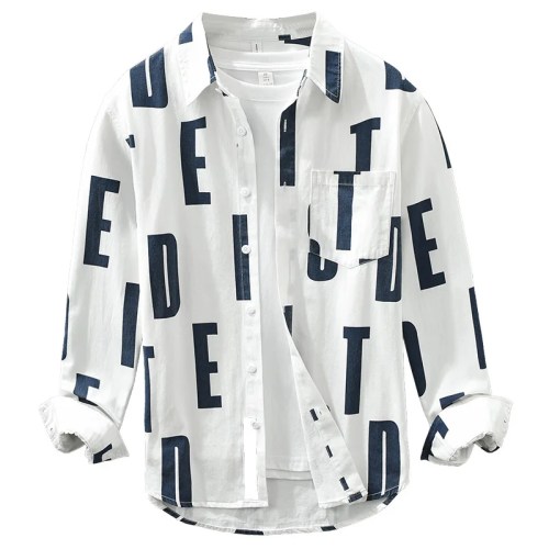 Retro Design Men’s Long Sleeve Shirt with Letter Printing