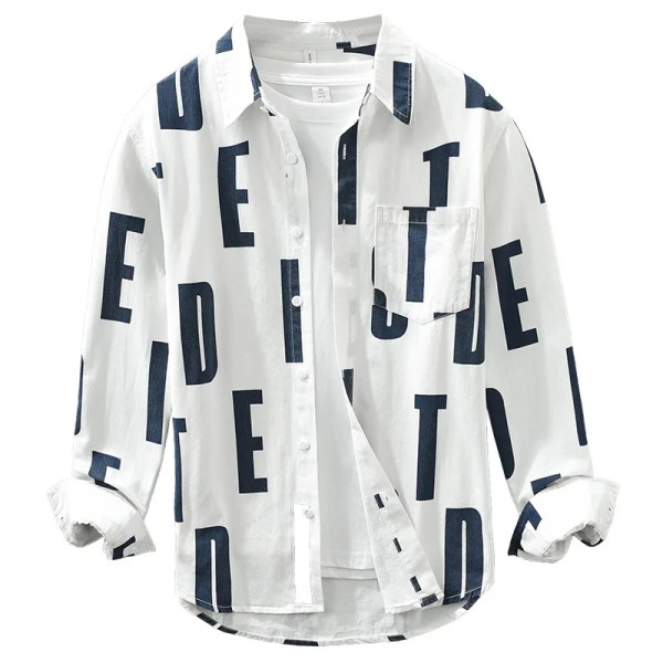 Retro Design Men’s Long Sleeve Shirt with Letter Printing Retro Design Men’s Long Sleeve Shirt with Letter Printing