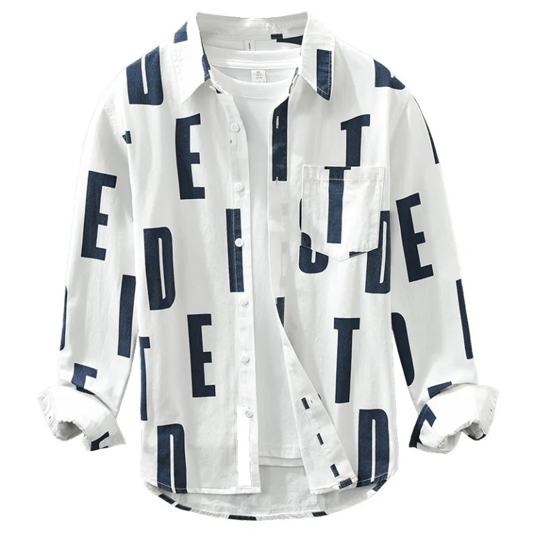 Retro Design Men’s Long Sleeve Shirt with Letter Printing