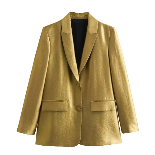 Womens Classic Gold Shimmer Straight Cut Single breasted Blazer