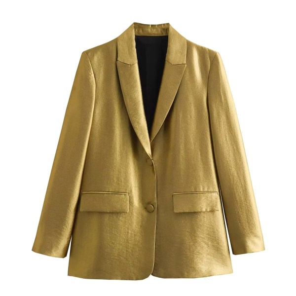 Womens Classic Gold Shimmer Straight Cut Single breasted Blazer Womens Classic Gold Shimmer Straight Cut Single breasted Blazer