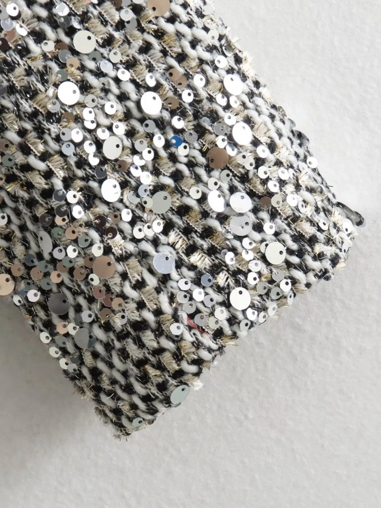 Womens Sequin Tweed Round Collar Vintage Jacket