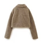 Womens Fleece Short Shirt Pocket Vintage Coat