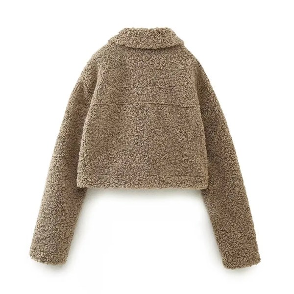 Womens Fleece Short Shirt Pocket Vintage Coat