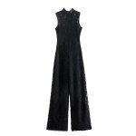 Womens Full Lace Sleeveless Black Playsuit High Collar