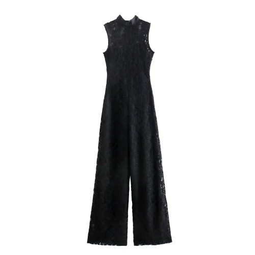 Womens Full Lace Sleeveless Black Playsuit High Collar Womens Full Lace Sleeveless Black Playsuit High Collar