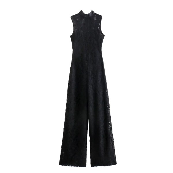 Womens Full Lace Sleeveless Black Playsuit High Collar