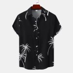 Men’s Casual Palm Tree Short Sleeve Beach Shirt – Summer New Arrival
