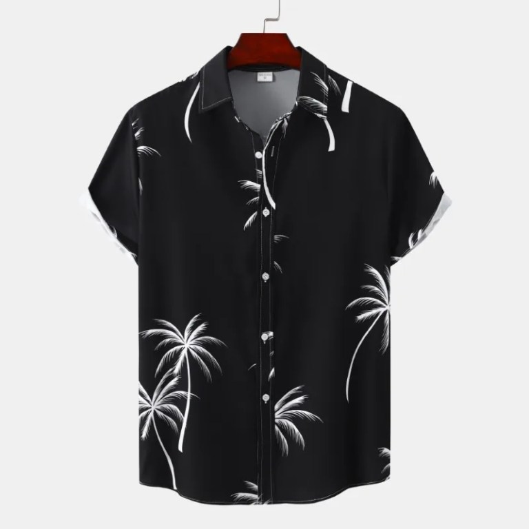 Men’s Casual Palm Tree Short Sleeve Beach Shirt – Summer New Arrival