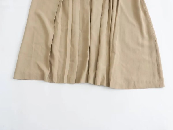 Womens Khaki Military Pleated Shirt Midi Dress With long cuffed sleeve