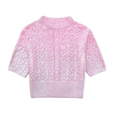Womens Eight-length Metallic Pink Sweetheart Knit Round Neck Jumper Womens Eight-length Metallic Pink Sweetheart Knit Round Neck Jumper