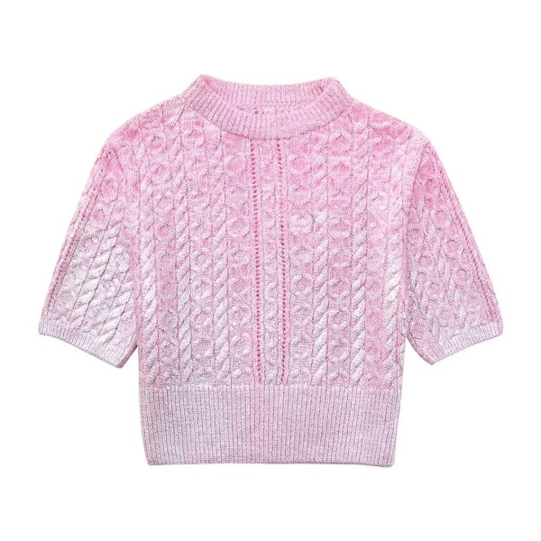 Womens Eight-length Metallic Pink Sweetheart Knit Round Neck Jumper Womens Eight-length Metallic Pink Sweetheart Knit Round Neck Jumper