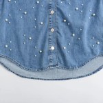 Women’s Pearl Detail Denim Vintage Long-sleeved Shirt