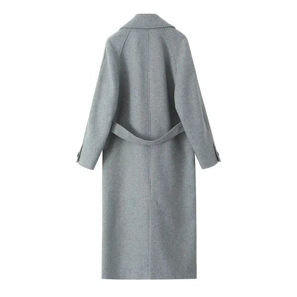 Womens Gray Belt Oversized Lapel Long Sleeve Pocket Coat Womens Gray Belt Oversized Lapel Long Sleeve Pocket Coat