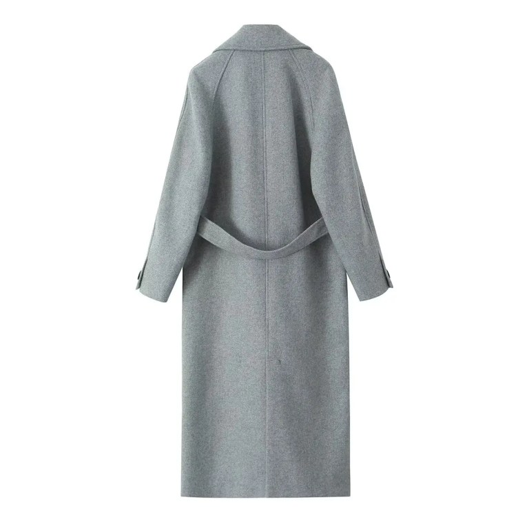 Womens Gray Belt Oversized Lapel Long Sleeve Pocket Coat Womens Gray Belt Oversized Lapel Long Sleeve Pocket Coat