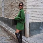 Womens Green Knit Cropped Turtleneck Jumper