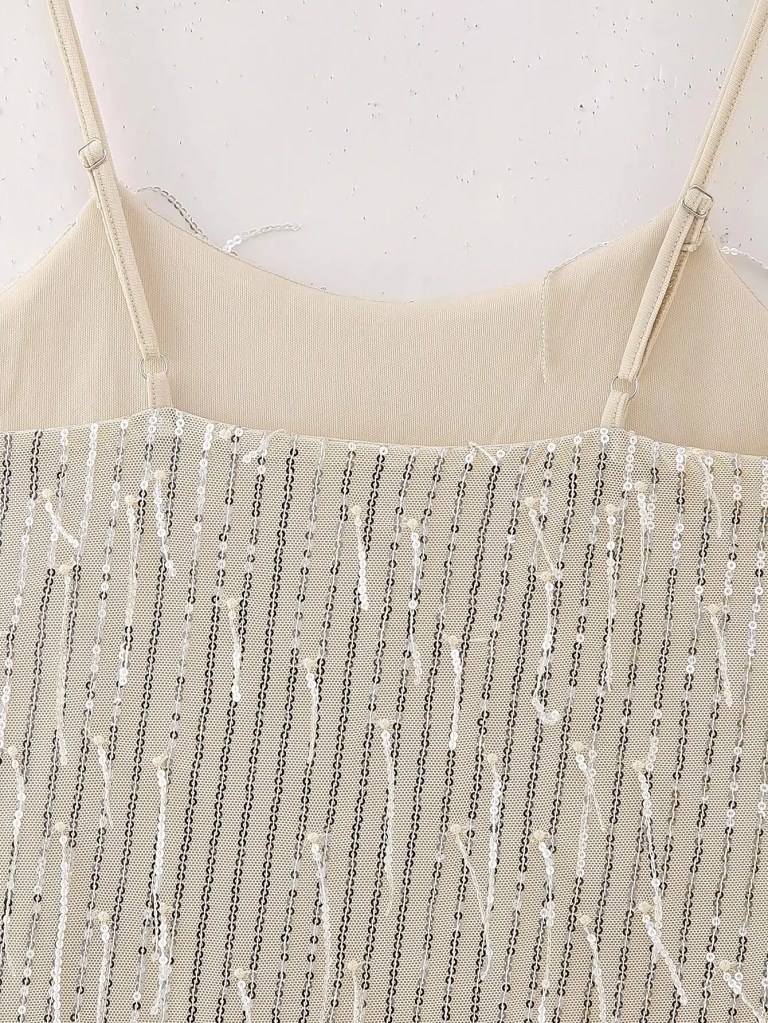 Womens Tassel Ivory Backless Strap Mini Dress