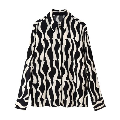 Womens Black & White Swirl Print Shirt + Midi Skirt Set Womens Black & White Swirl Print Shirt + Midi Skirt Set