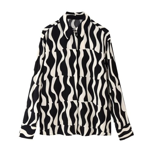 Womens Black & White Swirl Print Shirt + Midi Skirt Set Womens Black & White Swirl Print Shirt + Midi Skirt Set