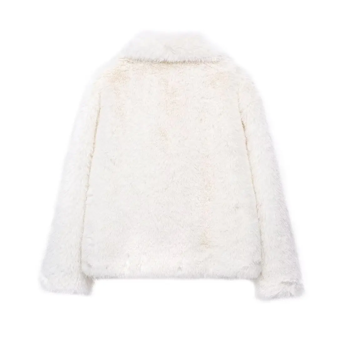 Womens Thick Warm Winter Faux Fur Vintage Long Sleeve Coat White