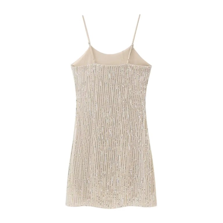 Womens Tassel Ivory Backless Strap Mini Dress