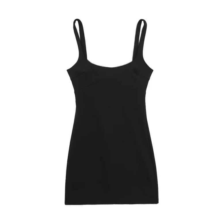 Womens Black Lace Detail Strap Classic Slim Fit  Mini Dress