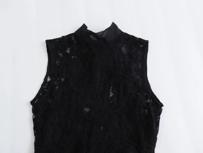 Womens Full Lace Sleeveless Black Playsuit High Collar