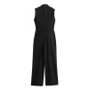Womens Black Sleeveless Playsuit with Belt Button Pocket Straight Fit Womens Black Sleeveless Playsuit with Belt Button Pocket Straight Fit