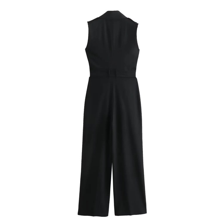 Womens Black Sleeveless Playsuit with Belt Button Pocket Straight Fit Womens Black Sleeveless Playsuit with Belt Button Pocket Straight Fit